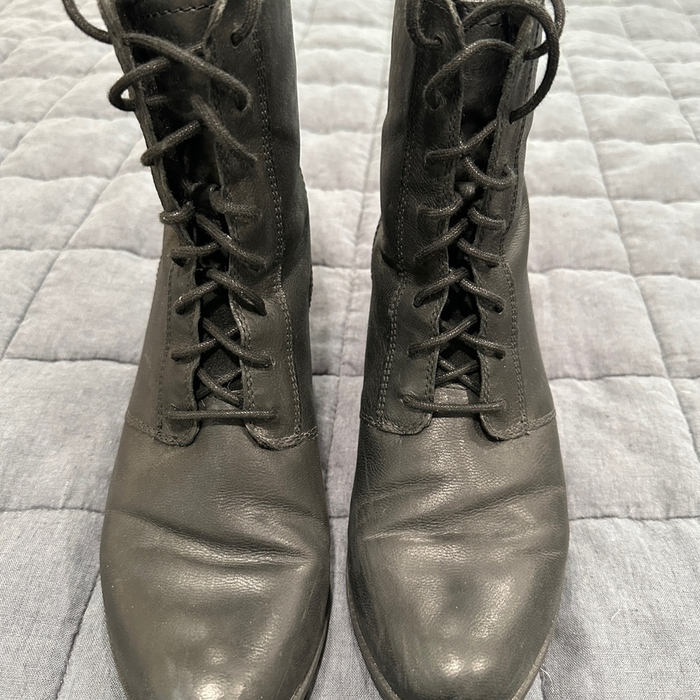 Black Leather Lace-Up Boots